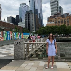 Lulus blue and white striped cut out mini dress